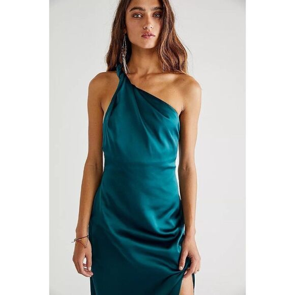 NWT FREE PEOPLE VICTORIA MAXI DRESS SATIN MAXI GOWN GREEN - Picture 2 of 3